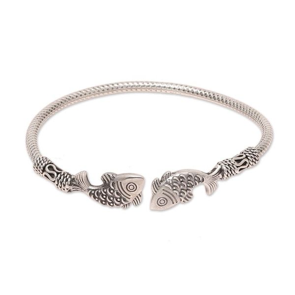Alternate image for Sterling Silver Fish Cuff Bracelet from India Fish Story