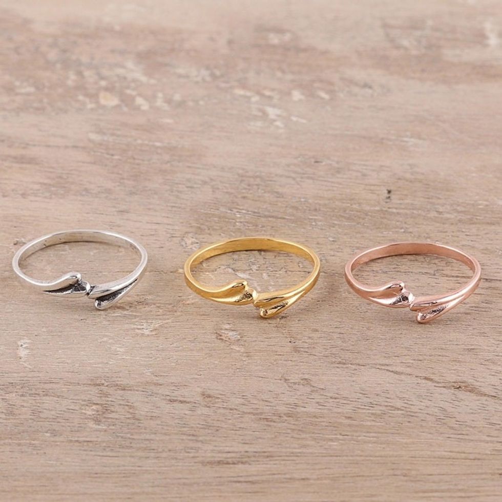 3 Gold, Rose Gold Plated, and Sterling Silver Band Rings 'Dog Bones'