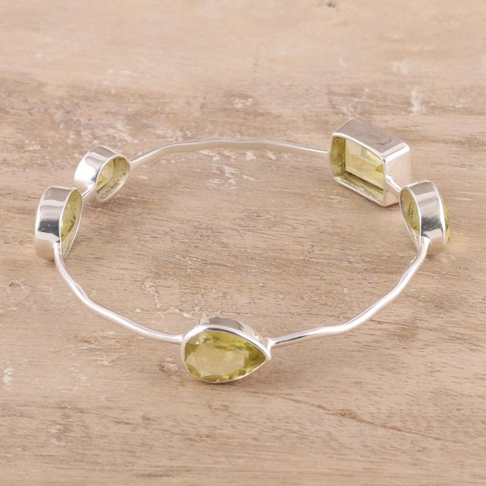 Yellow Quartz Bangle Bracelet from India 'Thoughtful'