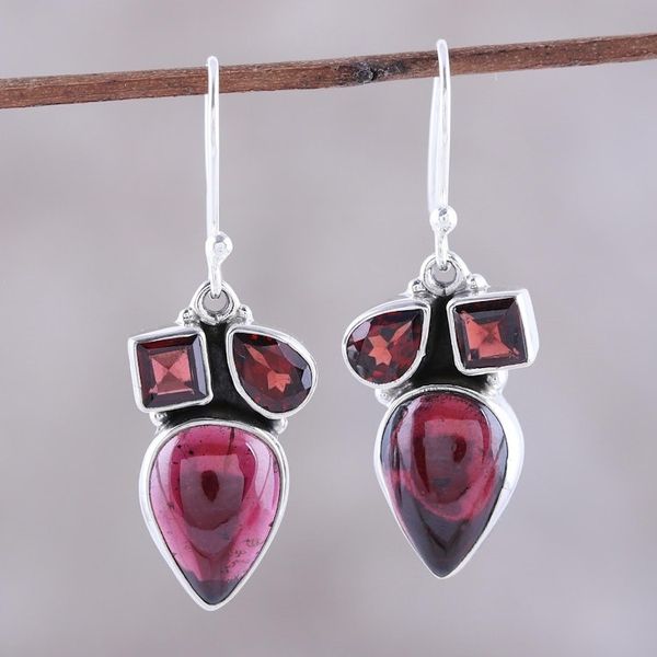 Alternate image for Natural Garnet Dangle Earrings from India Natural Dazzle