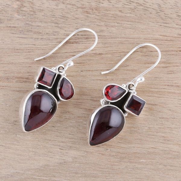 Alternate image for Natural Garnet Dangle Earrings from India Natural Dazzle