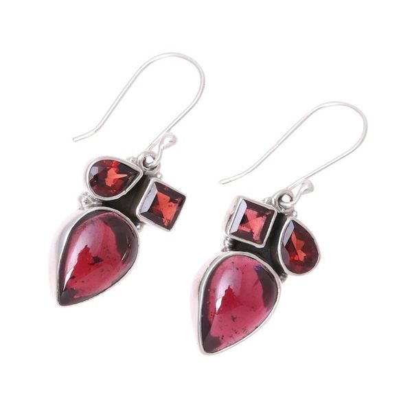 Alternate image for Natural Garnet Dangle Earrings from India Natural Dazzle
