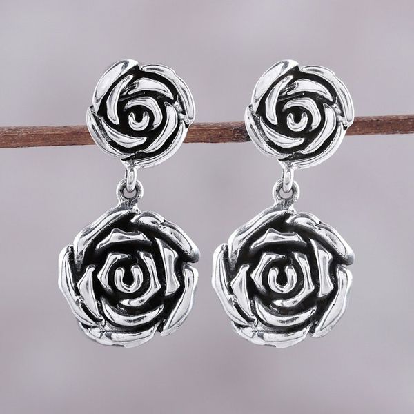 Alternate image for Rose-Shaped Sterling Silver Dangle Earrings from India Adorable Beauty