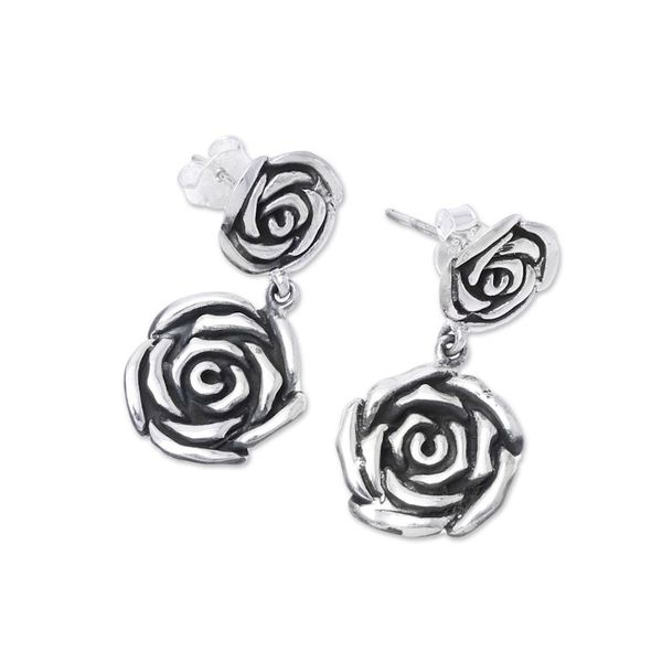Alternate image for Rose-Shaped Sterling Silver Dangle Earrings from India Adorable Beauty