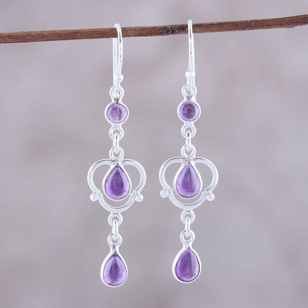 Sterling Silver and Purple Amethyst Dangle Earrings 'Violet Rain'