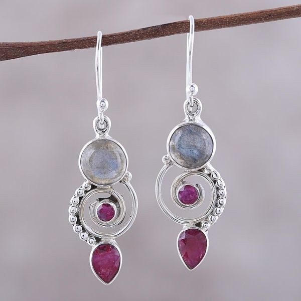Alternate image for Labradorite and Agate Dangle Earrings from India Elegant Labyrinth