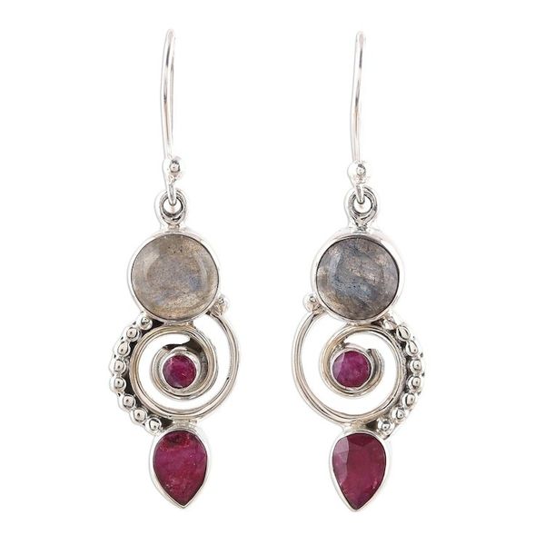 Alternate image for Labradorite and Agate Dangle Earrings from India Elegant Labyrinth