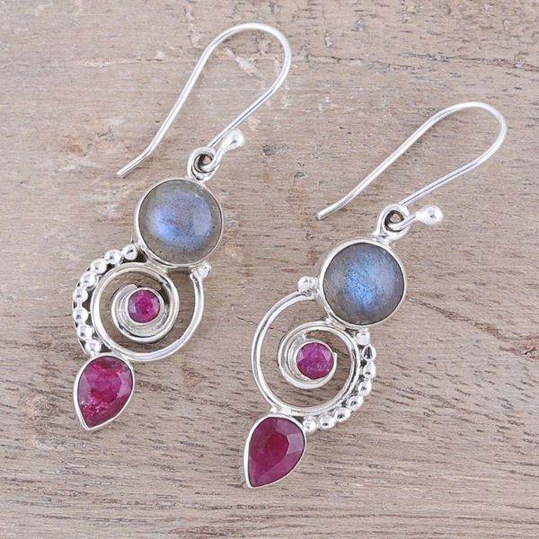Alternate image for Labradorite and Agate Dangle Earrings from India Elegant Labyrinth