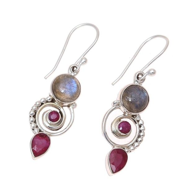 Alternate image for Labradorite and Agate Dangle Earrings from India Elegant Labyrinth