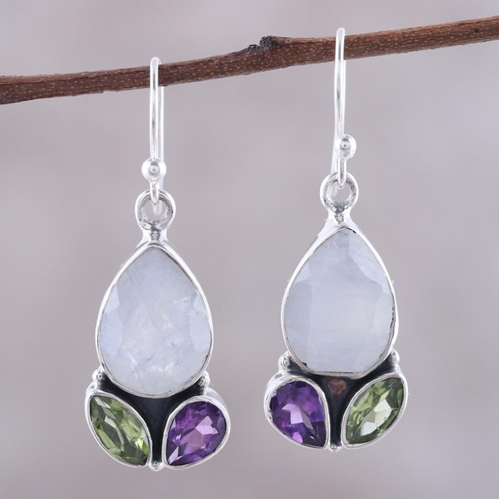 14-Carat Multi-Gemstone Dangle Earrings from India 'Dazzling Fusion'