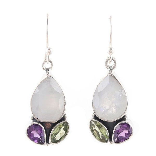 Alternate image for 14-Carat Multi-Gemstone Dangle Earrings from India Dazzling Fusion