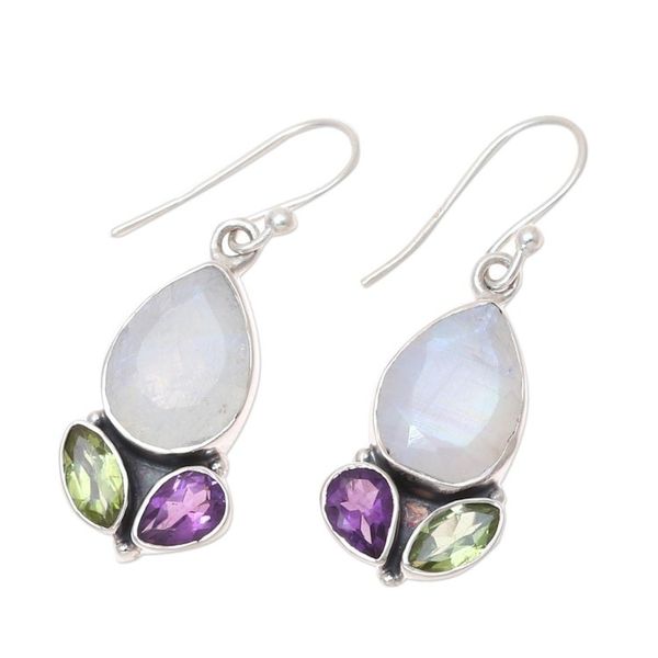 Alternate image for 14-Carat Multi-Gemstone Dangle Earrings from India Dazzling Fusion