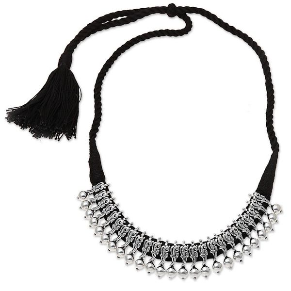 Alternate image for Adjustable Sterling Silver Pendant Necklace from India Peacock Gleam