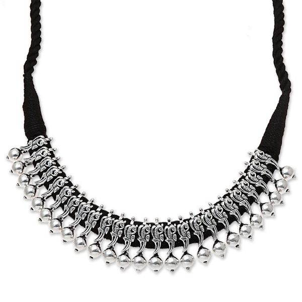 Alternate image for Adjustable Sterling Silver Pendant Necklace from India Peacock Gleam