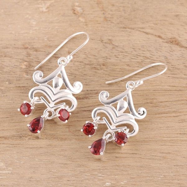Alternate image for 2-Carat Garnet Dangle Earrings from India Glimmering Dance