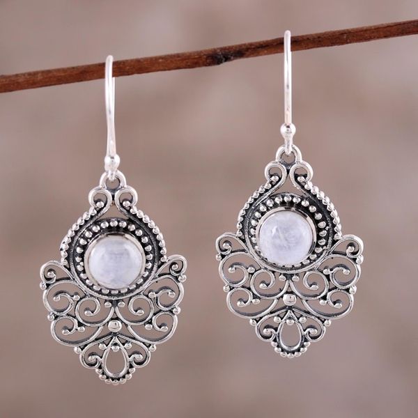 Alternate image for Sterling Silver Rainbow Moonstone Openwork Dangle Earrings Everlasting Joy