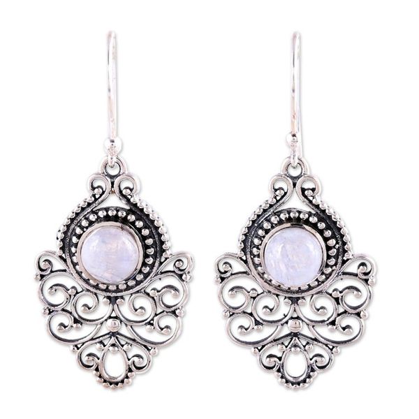 Alternate image for Sterling Silver Rainbow Moonstone Openwork Dangle Earrings Everlasting Joy