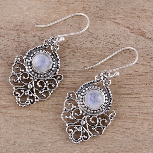 Alternate image for Sterling Silver Rainbow Moonstone Openwork Dangle Earrings Everlasting Joy