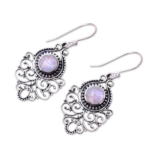 Alternate image for Sterling Silver Rainbow Moonstone Openwork Dangle Earrings Everlasting Joy