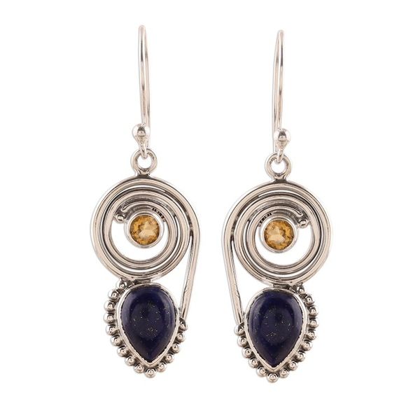 Alternate image for Lapis Lazuli and Citrine Dangle Earrings from India Wondrous Coil