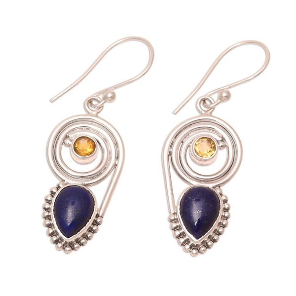 Alternate image for Lapis Lazuli and Citrine Dangle Earrings from India Wondrous Coil