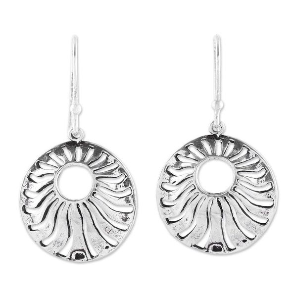 Alternate image for Sterling Silver Openwork Circle Dangle Earrings from India Abundant Rays