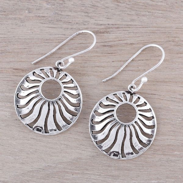 Alternate image for Sterling Silver Openwork Circle Dangle Earrings from India Abundant Rays