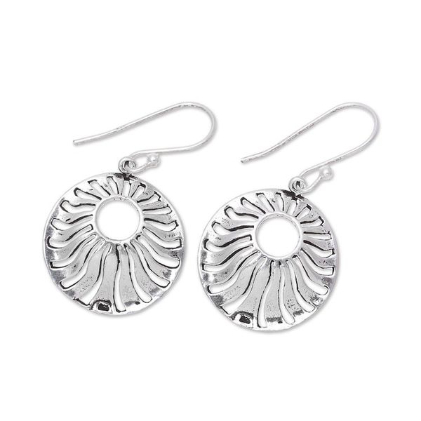 Alternate image for Sterling Silver Openwork Circle Dangle Earrings from India Abundant Rays