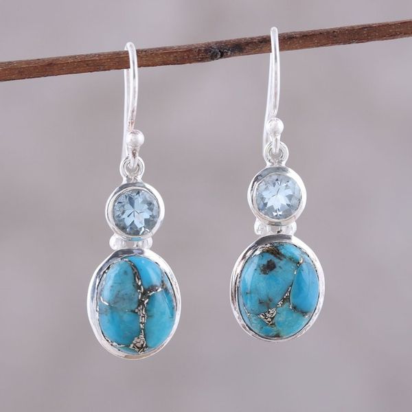 Alternate image for Blue Topaz and Composite Turquoise Dangle Earrings Tidal Dream