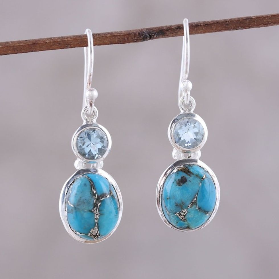 Blue Topaz and Composite Turquoise Dangle Earrings 'Tidal Dream'