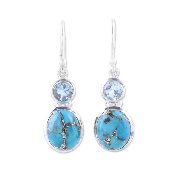 Alternate image for Blue Topaz and Composite Turquoise Dangle Earrings Tidal Dream