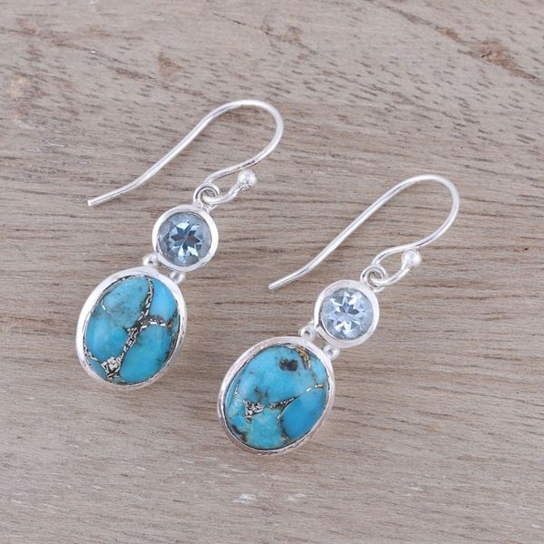 Alternate image for Blue Topaz and Composite Turquoise Dangle Earrings Tidal Dream