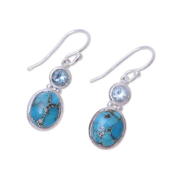 Alternate image for Blue Topaz and Composite Turquoise Dangle Earrings Tidal Dream