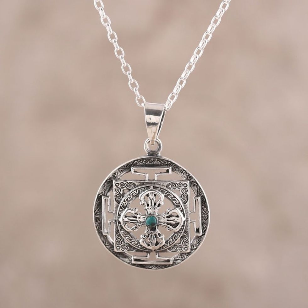 Sterling Silver and Composite Turquoise Pendant Necklace 'Magical Window'
