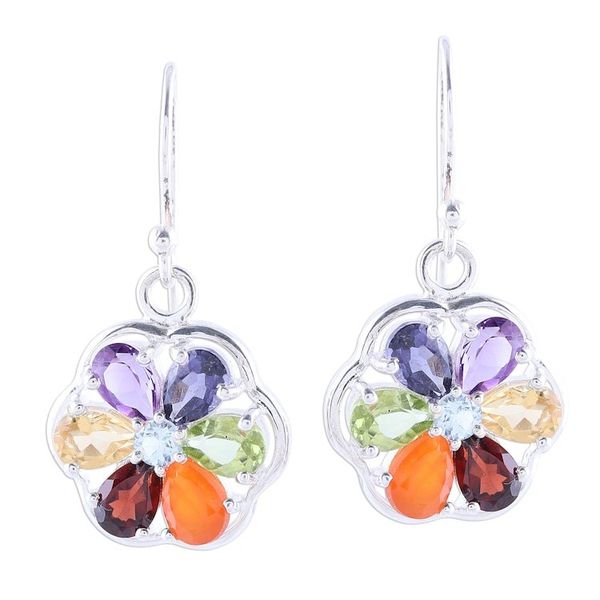 Alternate image for Multi-Gemstone Chakra Dangle Earrings from India Chakra Flowers