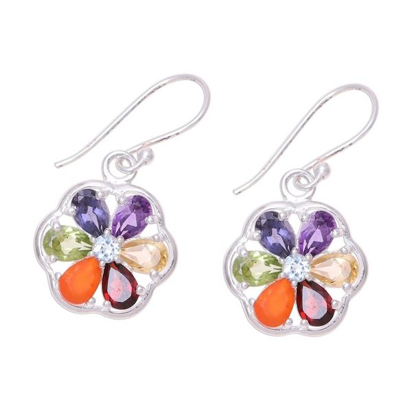 Alternate image for Multi-Gemstone Chakra Dangle Earrings from India Chakra Flowers