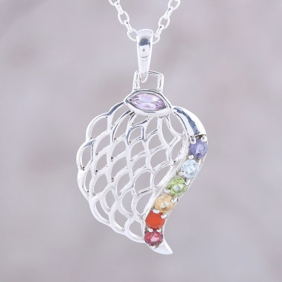 Multi-Gemstone Chakra Pendant Necklace from India 'Natural Chakra'