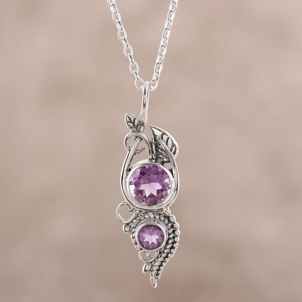 Alternate image for Amethyst Leaf Pendant Necklace from India Classic Glory