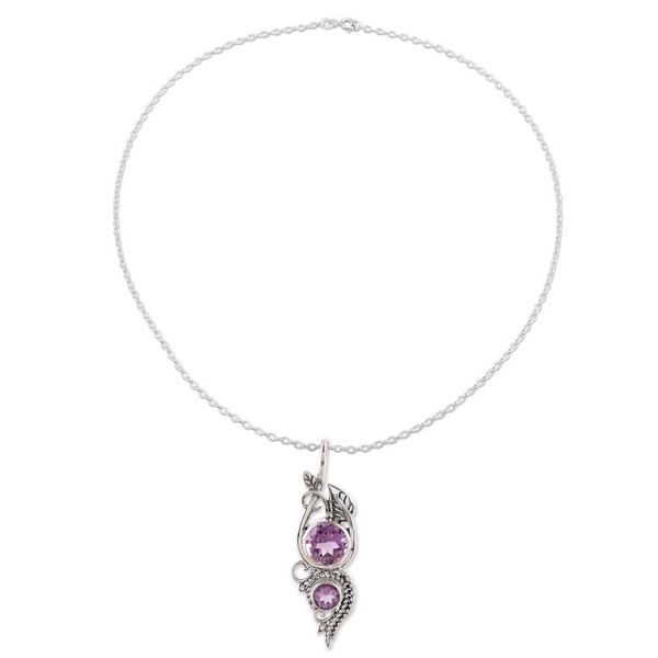Alternate image for Amethyst Leaf Pendant Necklace from India Classic Glory