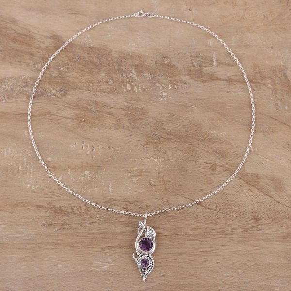 Alternate image for Amethyst Leaf Pendant Necklace from India Classic Glory