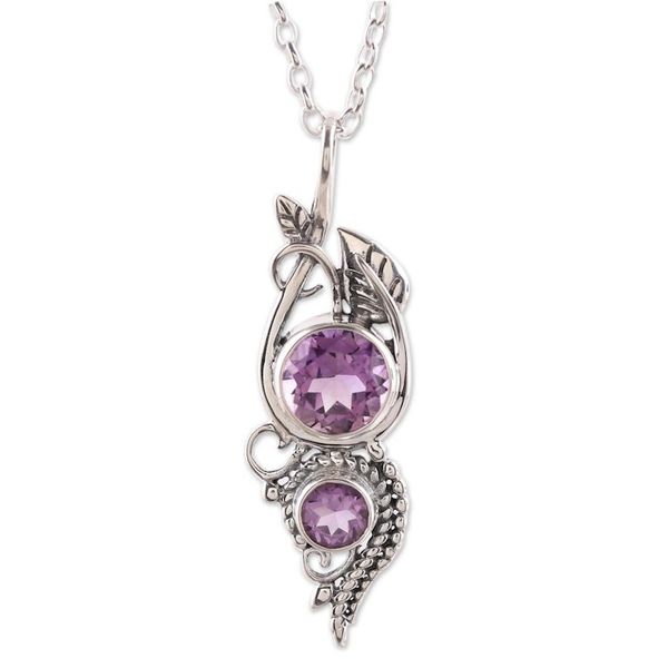 Alternate image for Amethyst Leaf Pendant Necklace from India Classic Glory