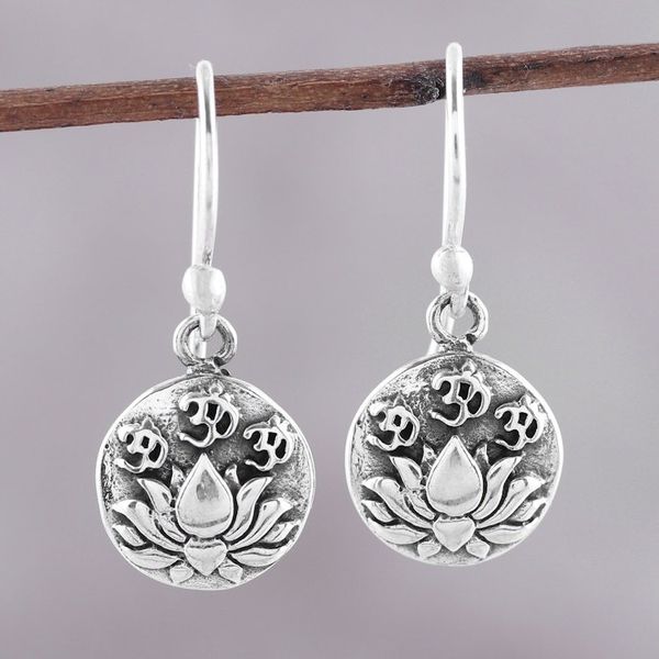 Alternate image for Sterling Silver Lotus Dangle Earrings from India Divine Lotus