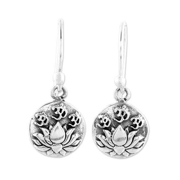 Alternate image for Sterling Silver Lotus Dangle Earrings from India Divine Lotus