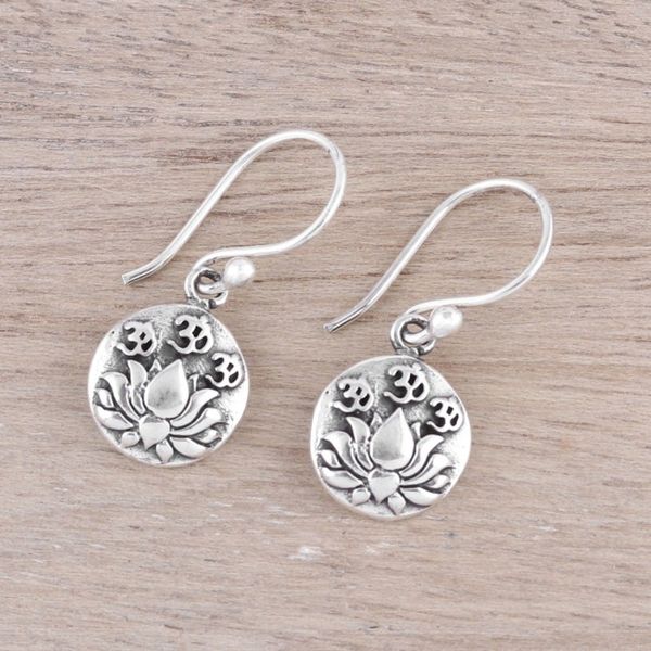 Alternate image for Sterling Silver Lotus Dangle Earrings from India Divine Lotus