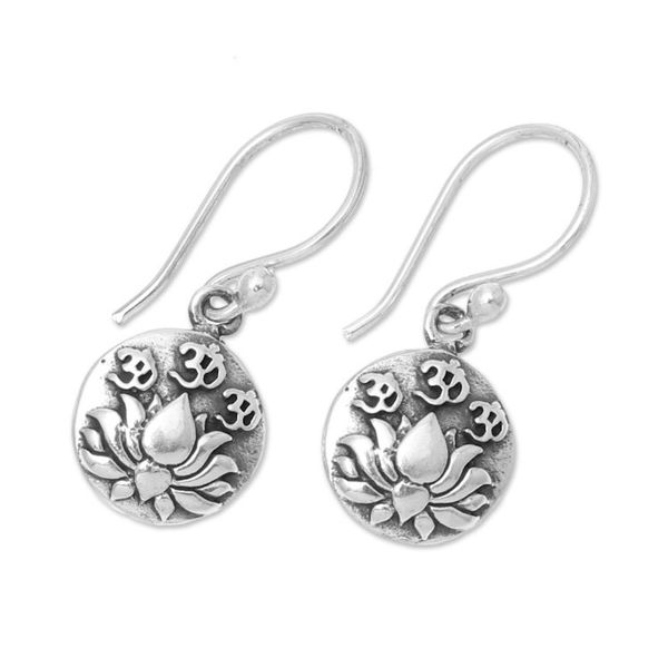 Alternate image for Sterling Silver Lotus Dangle Earrings from India Divine Lotus