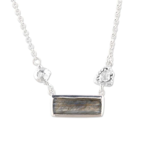 Alternate image for Modern Labradorite and Sterling Silver Pendant Necklace Sliver of Dusk