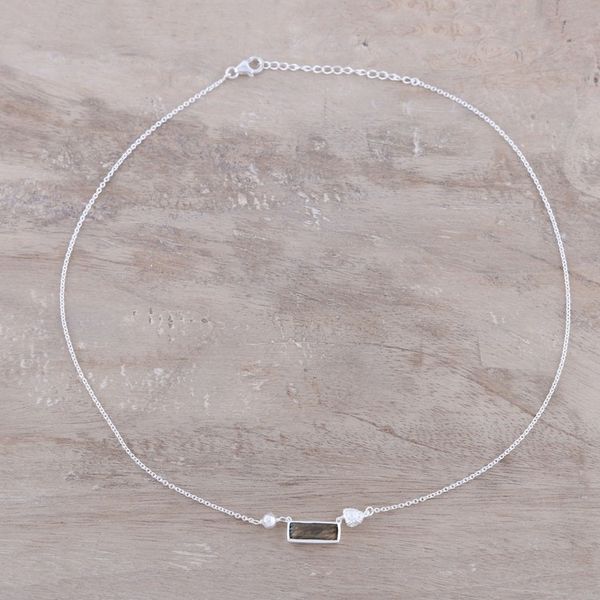 Alternate image for Modern Labradorite and Sterling Silver Pendant Necklace Sliver of Dusk