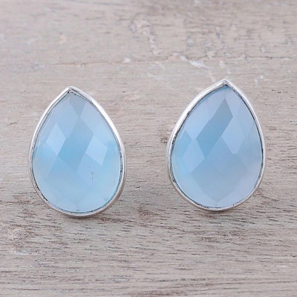 Alternate image for Teardrop Chalcedony Button Earrings from India Mystic Tears