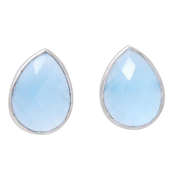 Alternate image for Teardrop Chalcedony Button Earrings from India Mystic Tears