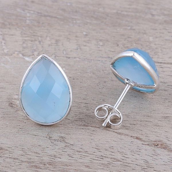 Alternate image for Teardrop Chalcedony Button Earrings from India Mystic Tears